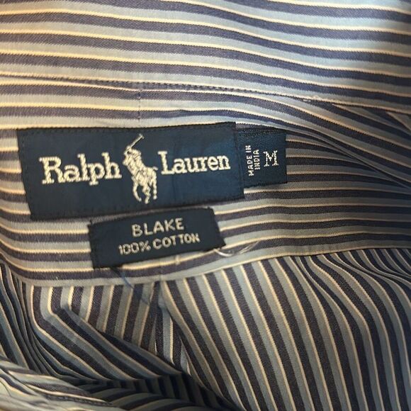 Ralph Lauren Mens Blake Blue Striped Button Down Long Sleeve Shirt size M - Picture 6 of 8